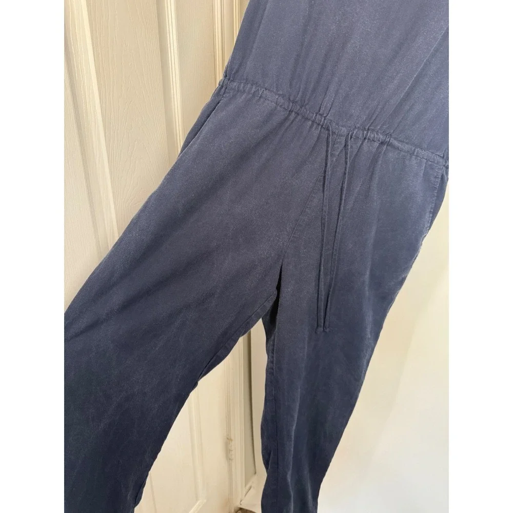 J.‎ Crew Women's Linen Blend Jumpsuit Size S Navy Short Sleeve V Neck Pockets